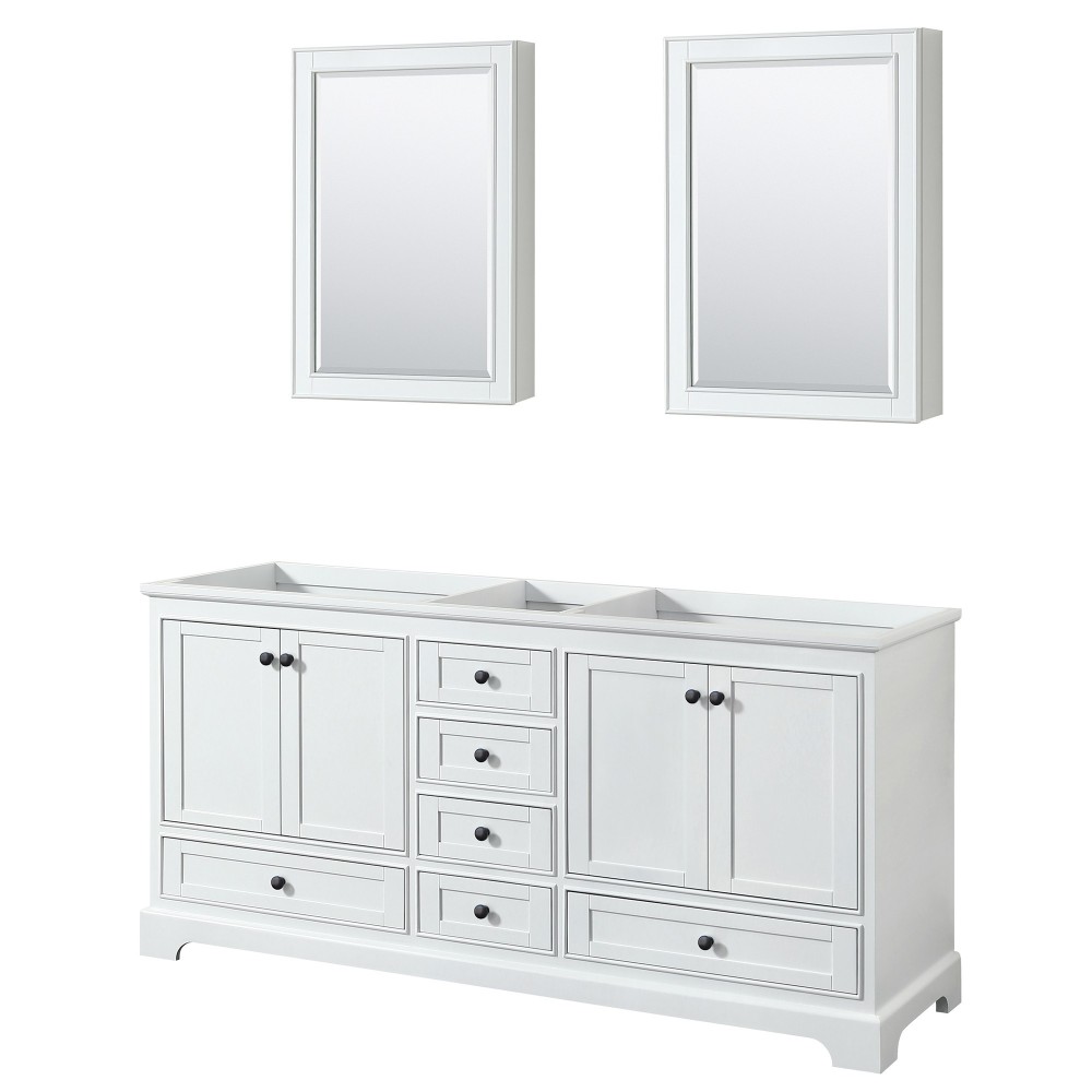 Deborah 72" Double Vanity in White, No Top, Matte Black Trim, Medicine Cabinets