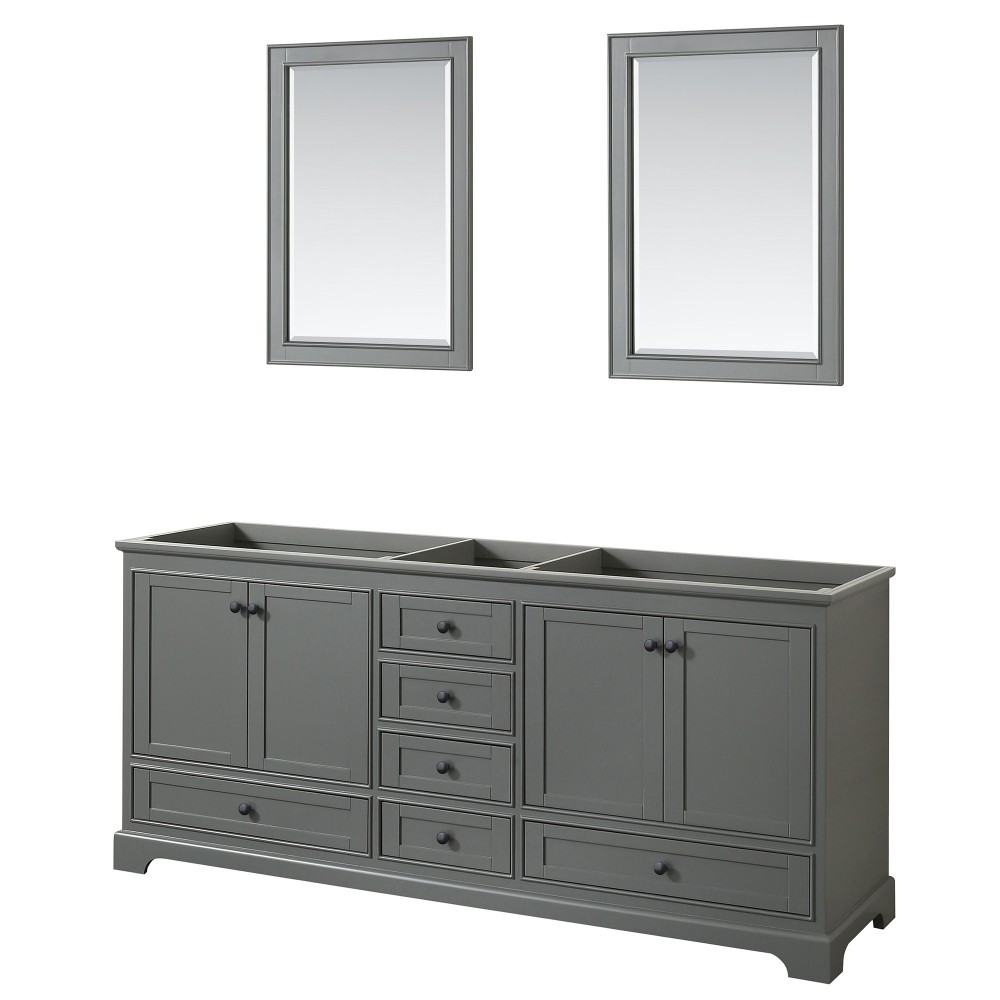 Deborah 80" Double Vanity in Dark Gray, No Top, Matte Black Trim, 24" Mirrors