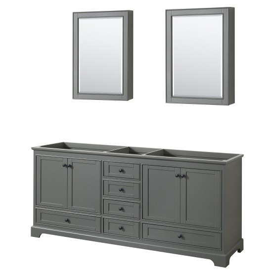 Deborah 80" Dark Gray Double Vanity, No Top, Matte Black Trim, Medicine Cabinets