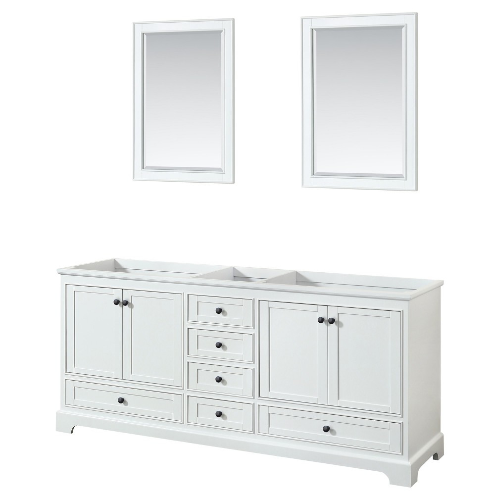 Deborah 80" Double Vanity in White, No Top, Matte Black Trim, 24" Mirrors