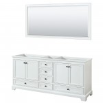 Deborah 80" Double Vanity in White, No Top, Matte Black Trim, 70" Mirror