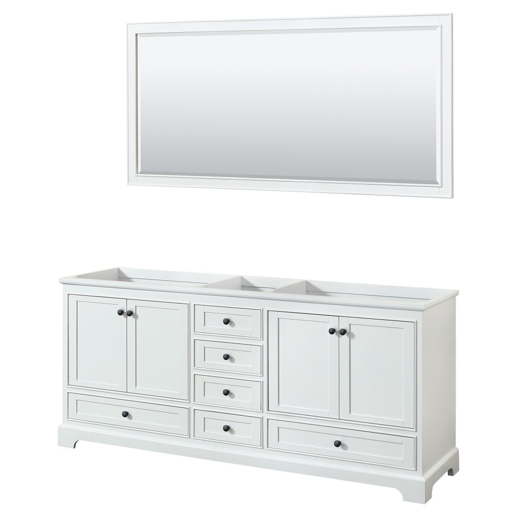 Deborah 80" Double Vanity in White, No Top, Matte Black Trim, 70" Mirror