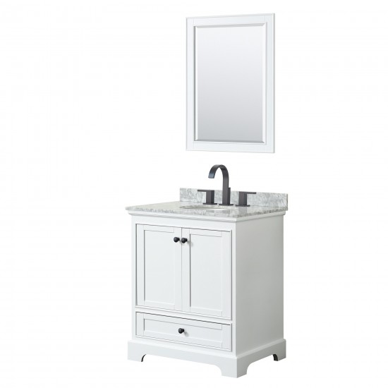 Deborah 30" Single Vanity in White, Top, Oval Sink, Matte Black Trim, 24" Mirror