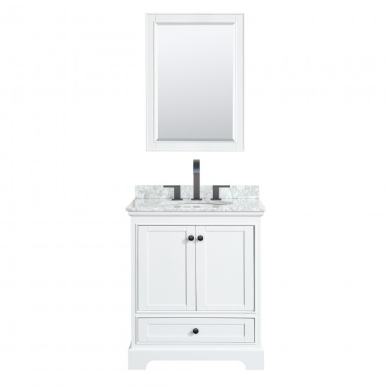 Deborah 30" Single Vanity in White, Top, Oval Sink, Matte Black Trim, 24" Mirror