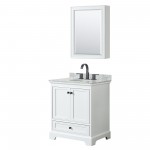 Deborah 30" Single Vanity in White, Top, Oval Matte Black Trim, Medicine Cabinet