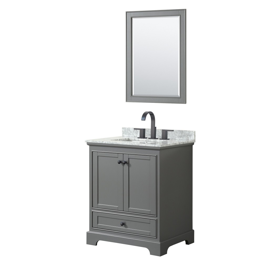 Deborah 30" Single Vanity in Dark Gray, Top, Square Matte Black Trim, 24" Mirror