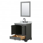 Deborah 30" Single Vanity in Dark Gray, Top, Square Matte Black Trim, 24" Mirror