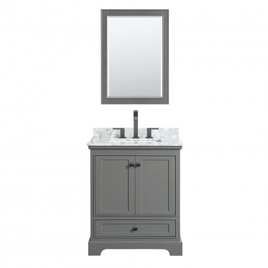 Deborah 30" Single Vanity in Dark Gray, Top, Square Matte Black Trim, 24" Mirror