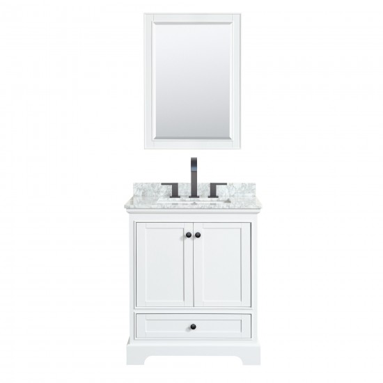 Deborah 30" Single Vanity in White, Top, Square Matte Black Trim, 24" Mirror