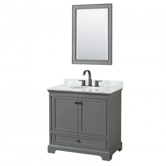 Deborah 36" Single Vanity in Dark Gray, Top, Oval Matte Black Trim, 24" Mirror