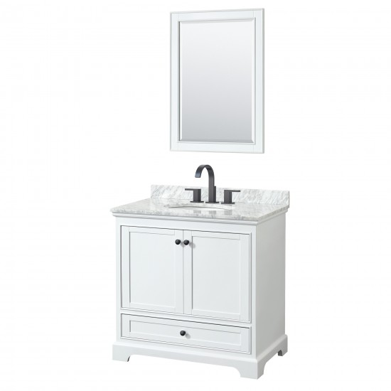 Deborah 36" Single Vanity in White, Top, Oval Sink, Matte Black Trim, 24" Mirror