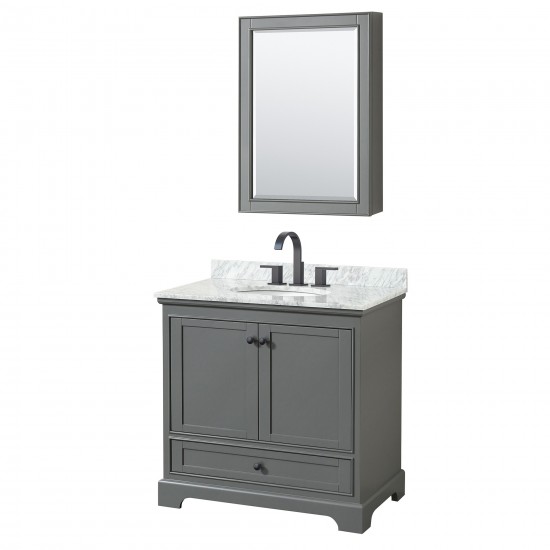 Deborah 36" Dark Gray Single Vanity, Top, Oval Black Trim, Medicine Cabinet