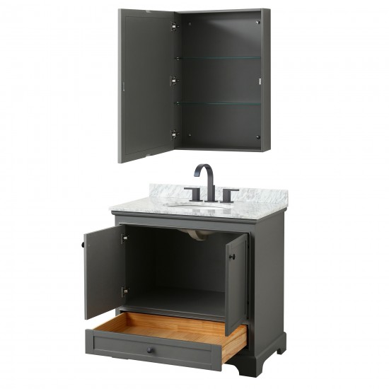 Deborah 36" Dark Gray Single Vanity, Top, Oval Black Trim, Medicine Cabinet