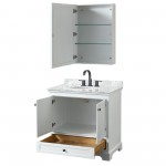 Deborah 36" Single Vanity in White, Top, Oval Matte Black Trim, Medicine Cabinet