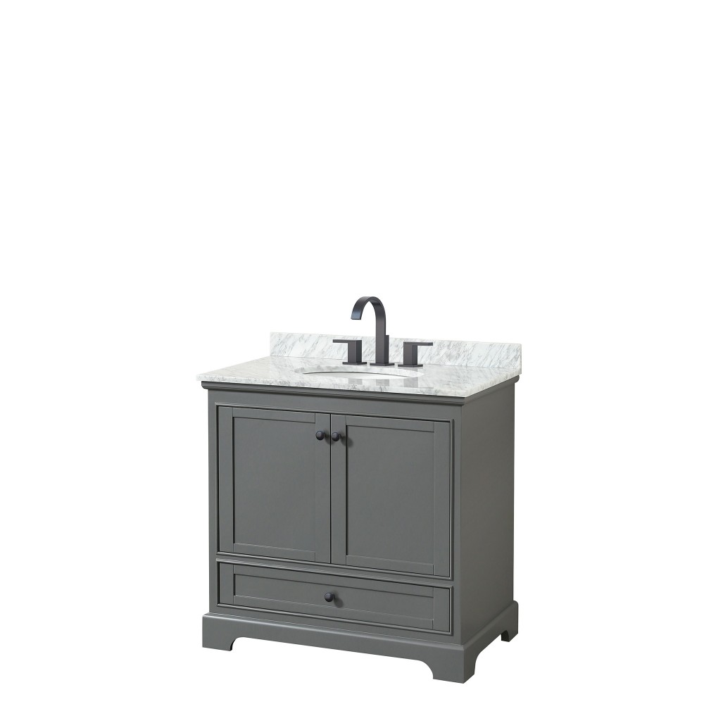 Deborah 36" Single Vanity in Dark Gray, Top, Oval Sink, Matte Black Trim