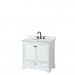 Deborah 36" Single Vanity in White, Top, Oval Sink, Matte Black Trim