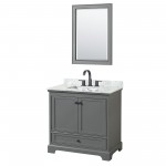 Deborah 36" Single Vanity in Dark Gray, Top, Square Matte Black Trim, 24" Mirror