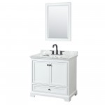 Deborah 36" Single Vanity in White, Top, Square Matte Black Trim, 24" Mirror