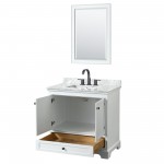 Deborah 36" Single Vanity in White, Top, Square Matte Black Trim, 24" Mirror