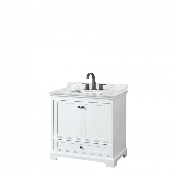 Deborah 36" Single Vanity in White, Top, Square Sink, Matte Black Trim