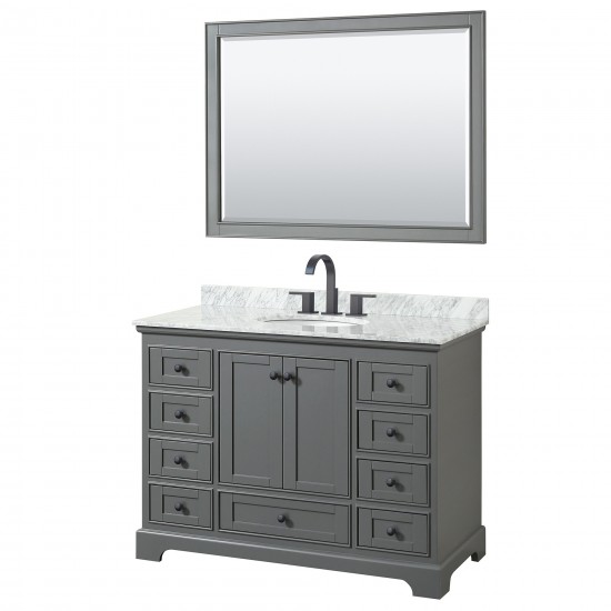 Deborah 48" Single Vanity in Dark Gray, Top, Oval Matte Black Trim, 46" Mirror