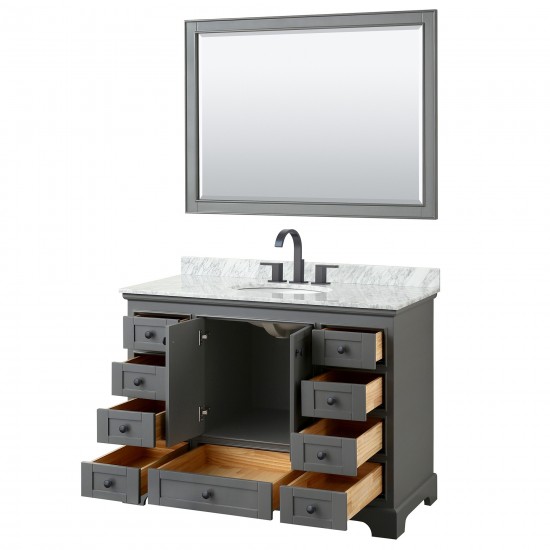 Deborah 48" Single Vanity in Dark Gray, Top, Oval Matte Black Trim, 46" Mirror