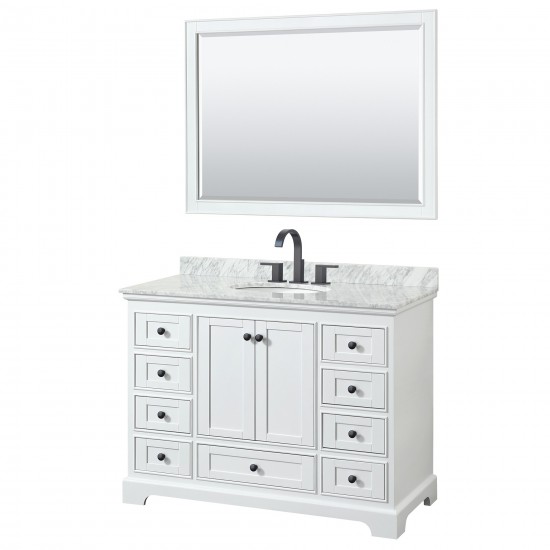 Deborah 48" Single Vanity in White, Top, Oval Sink, Matte Black Trim, 46" Mirror