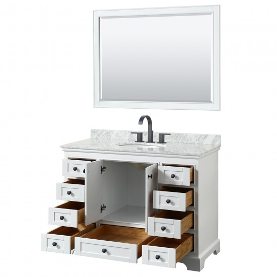 Deborah 48" Single Vanity in White, Top, Oval Sink, Matte Black Trim, 46" Mirror