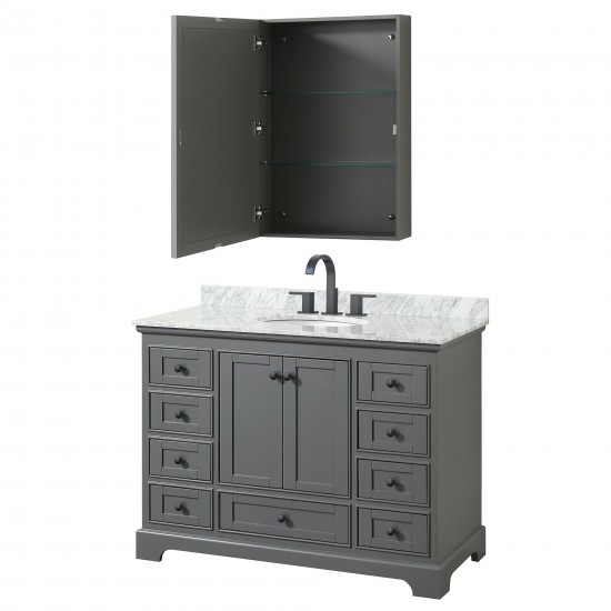 Deborah 48" Dark Gray Single Vanity, Top, Oval Black Trim, Medicine Cabinet