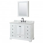 Deborah 48" Single Vanity in White, Top, Oval Matte Black Trim, Medicine Cabinet