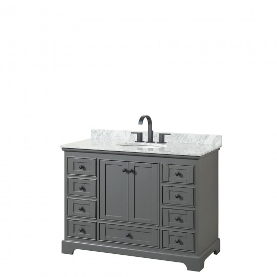 Deborah 48" Single Vanity in Dark Gray, Top, Oval Sink, Matte Black Trim