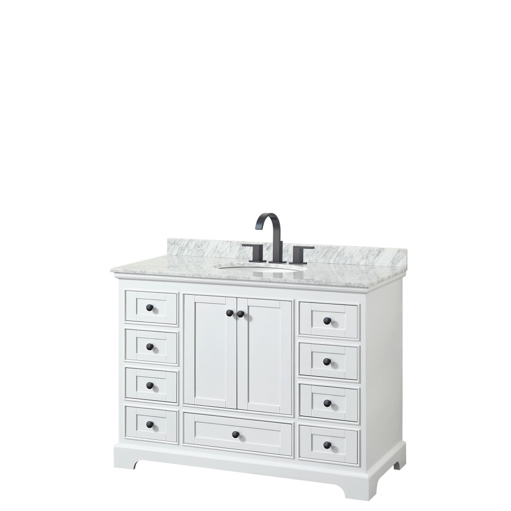 Deborah 48" Single Vanity in White, Top, Oval Sink, Matte Black Trim