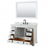 Deborah 48" Single Vanity in White, Top, Square Matte Black Trim, 46" Mirror