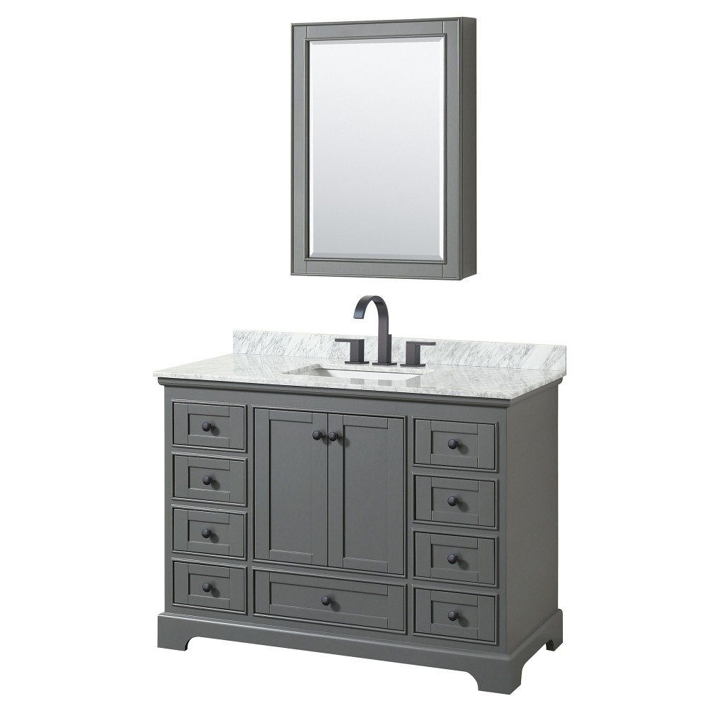 Deborah 48" Single Vanity in Dark Gray, Top, Black Trim, Medicine Cabinet