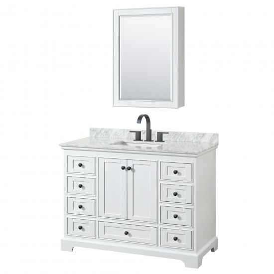 Deborah 48" Single Vanity in White, Top, Black Trim, Medicine Cabinet