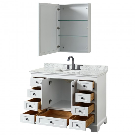 Deborah 48" Single Vanity in White, Top, Black Trim, Medicine Cabinet