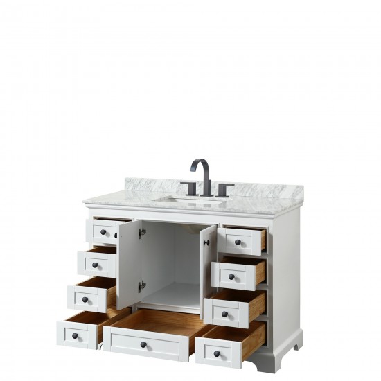 Deborah 48" Single Vanity in White, Top, Square Sink, Matte Black Trim