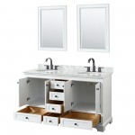 Deborah 60" Double Vanity in White, Top, Oval Matte Black Trim, 24" Mirrors