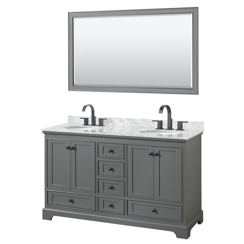 Deborah 60" Double Vanity in Dark Gray, Top, Oval Matte Black Trim, 58" Mirror