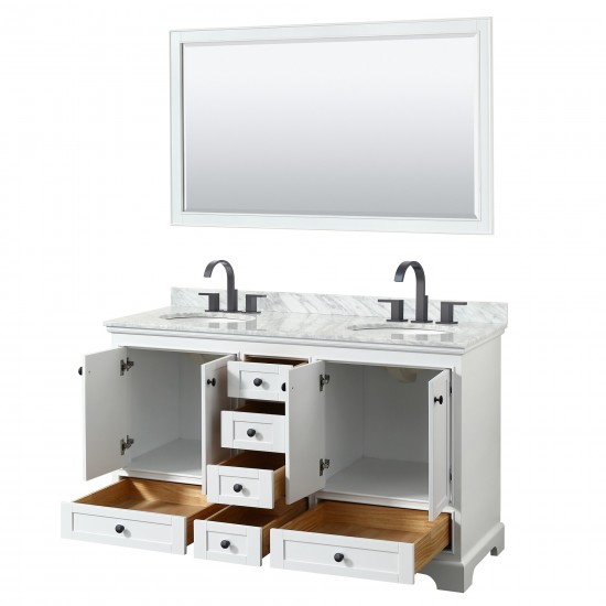 Deborah 60" Double Vanity in White, Top, Oval Matte Black Trim, 58" Mirror