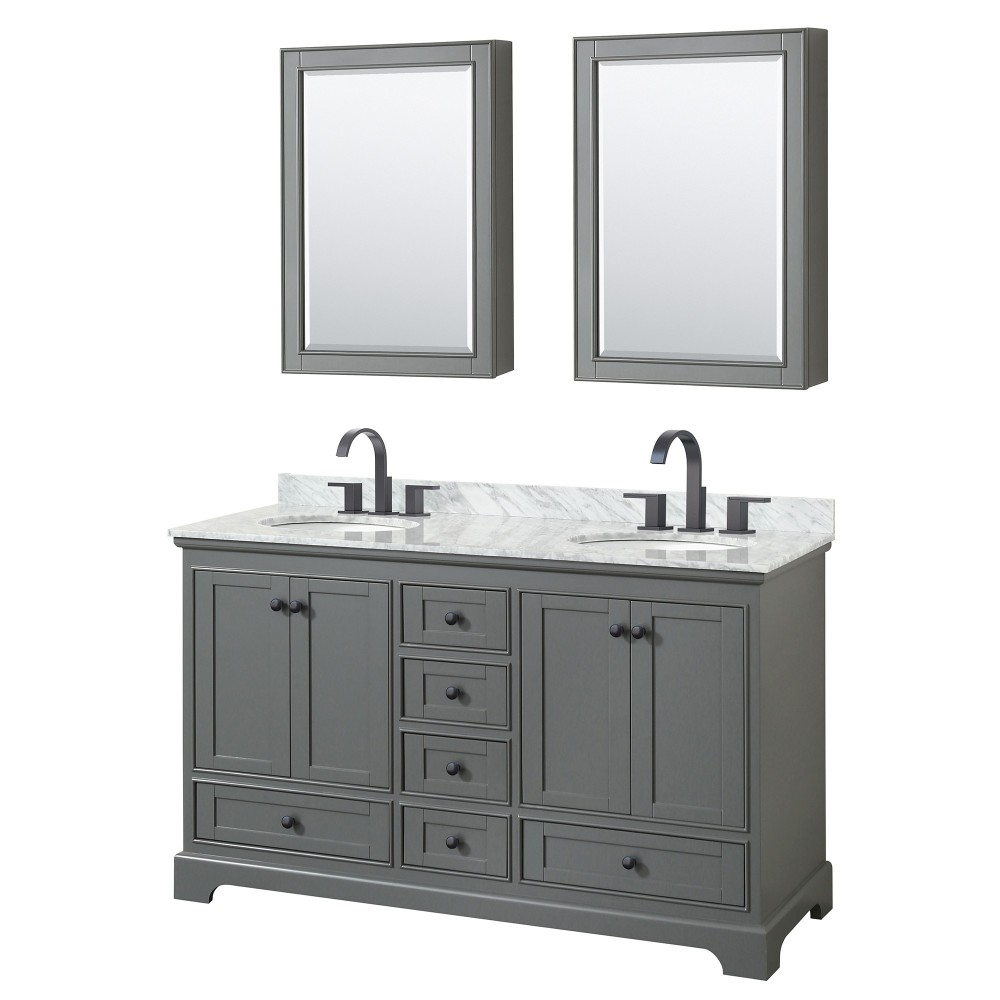 Deborah 60" Dark Gray Double Vanity, Top, Oval Black Trim, Medicine Cabinets