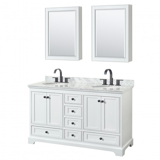 Deborah 60" Double Vanity in White, Top, Oval Black Trim, Medicine Cabinets