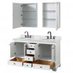 Deborah 60" Double Vanity in White, Top, Oval Black Trim, Medicine Cabinets