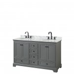 Deborah 60" Double Vanity in Dark Gray, Top, Oval Sinks, Matte Black Trim