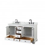 Deborah 60" Double Vanity in White, Top, Oval Sinks, Matte Black Trim