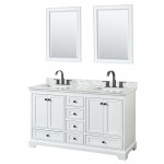 Deborah 60" Double Vanity in White, Top, Square Matte Black Trim, 24" Mirrors