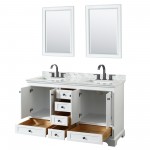 Deborah 60" Double Vanity in White, Top, Square Matte Black Trim, 24" Mirrors