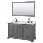 Deborah 60" Double Vanity in Dark Gray, Top, Square Matte Black Trim, 58" Mirror