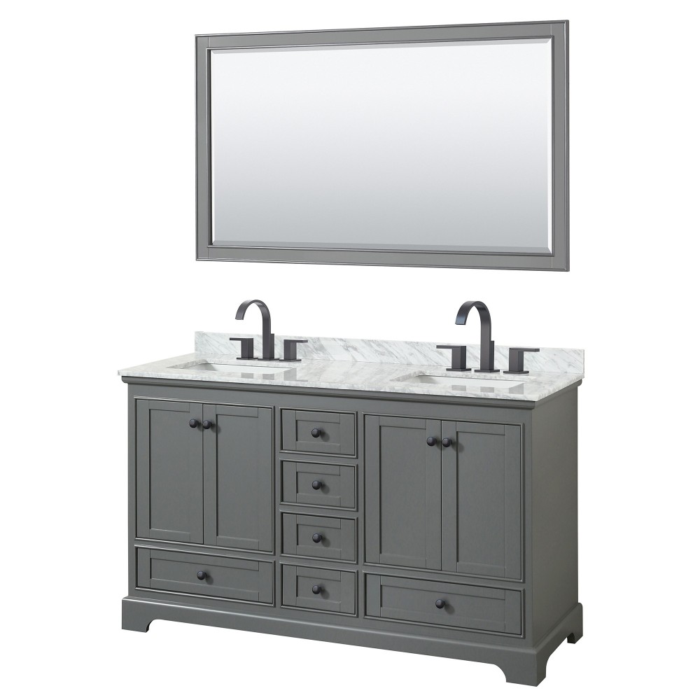 Deborah 60" Double Vanity in Dark Gray, Top, Square Matte Black Trim, 58" Mirror