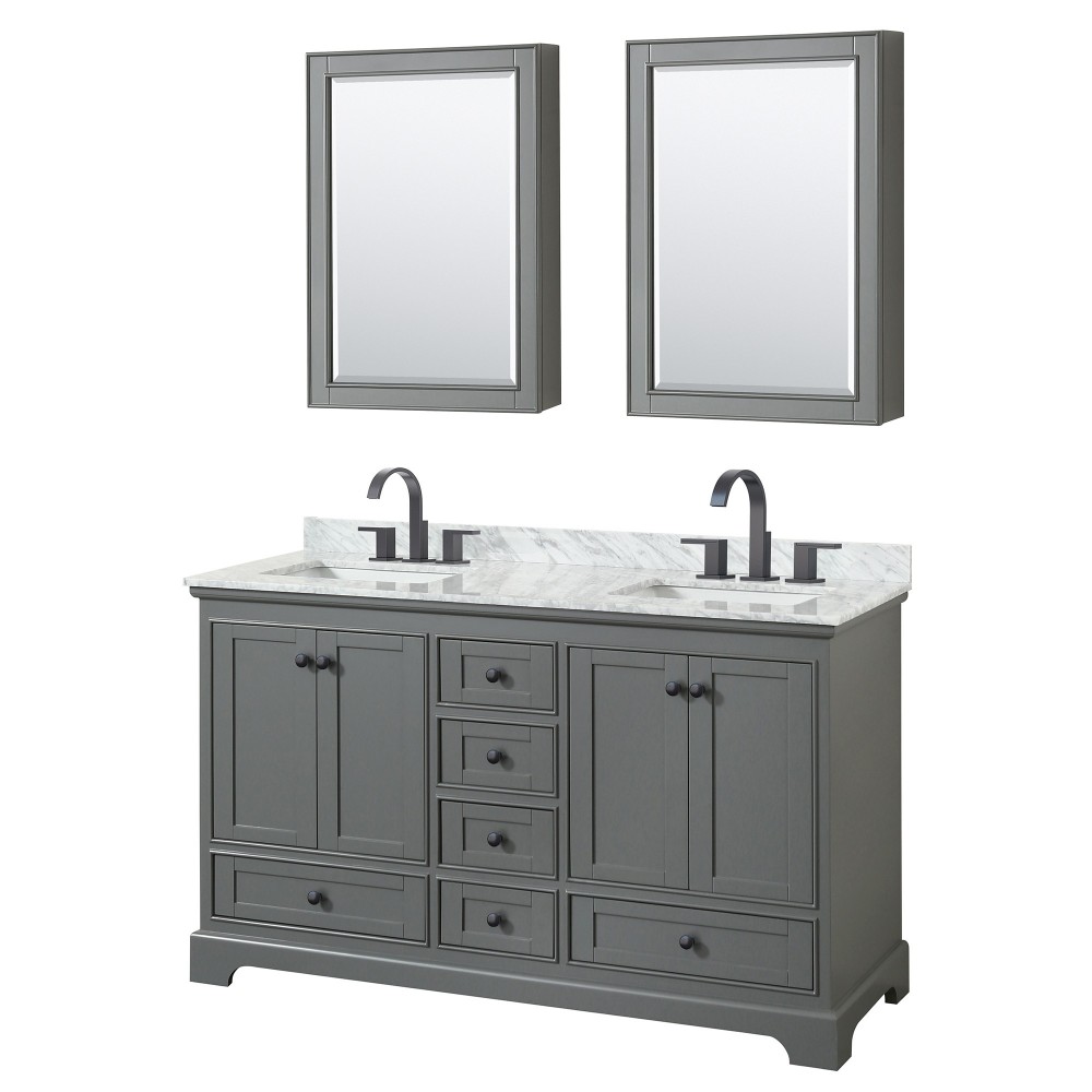 Deborah 60" Double Vanity in Dark Gray, Top, Black Trim, Medicine Cabinets